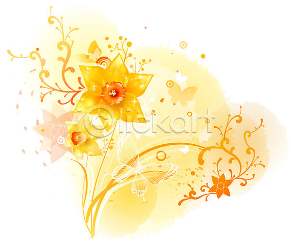 사람없음 EPS 일러스트 템플릿 곤충 꽃 꽃백그라운드 나비 노란색 무늬 문양 백그라운드 수선화 식물 컬러 화사함