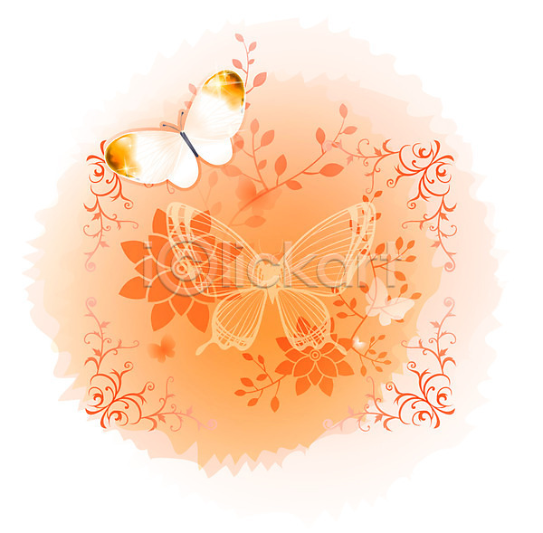 사람없음 EPS 일러스트 템플릿 곤충 꽃 꽃무늬 꽃백그라운드 나비 무늬 문양 백그라운드 식물 절지류 주황색 컬러 화사함
