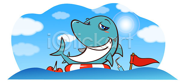 상상 휴식 사람없음 EPS 일러스트 고래 구름(자연) 깃발 동물 동물캐릭터 바다 바다동물 바캉스 상어 야외 여름휴가 의인화 주간 척추동물 체리 캐릭터 튜브 포유류 하늘 한마리 휴가