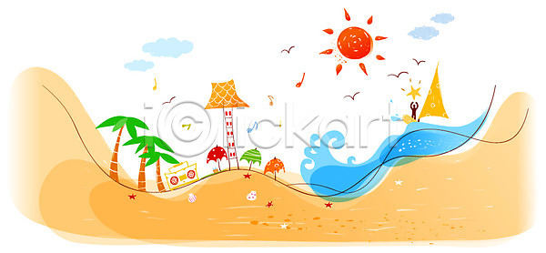 사람 사람없음 EPS 일러스트 갈매기 계절 구름(자연) 날씨 라디오 바다 백그라운드 불가사리 사계절 서핑보드 야외 야자수 여름(계절) 자연 조개 주간 태양 파도 파라솔 풍경(경치) 해변