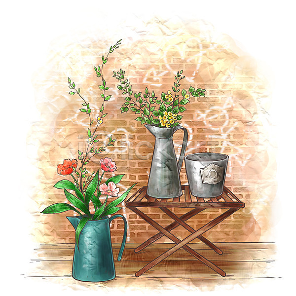 사람없음 PSD 일러스트 꽃 꽃꽂이 꽃병 낙서 백그라운드 벽 수채화(물감) 식물 양동이 오브젝트 인테리어 주전자 페인터 화분