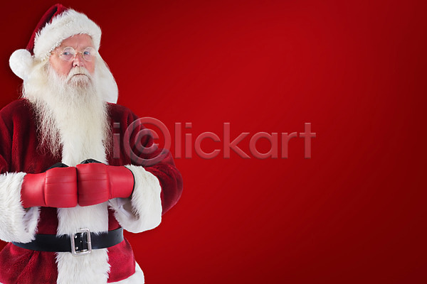 남자 노년 노인남자한명만 한명 JPG 앞모습 포토 해외이미지 권투 권투글러브 빨간색 산타클로스 상반신 크리스마스 해외202004