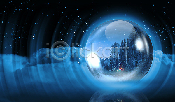 사람없음 JPG 편집이미지 해외이미지 검은색 겨울 계절 나무 달 무료이미지 물방울 별 빛 야간 야외 장식 크리스마스 파란색 풍경(경치) 해외202004