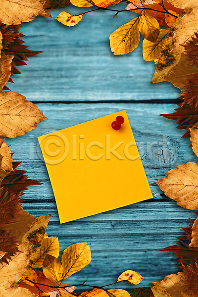 사람없음 JPG 일러스트 포토 해외이미지 가을(계절) 공백 널 노란색 단풍 디자인 목재 빨간색 압정 잎 자연 종이 책상 카피스페이스 탁자 해외202004
