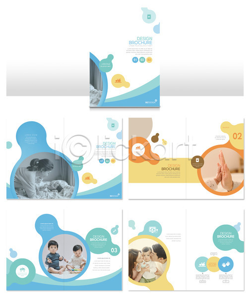 30대 남자 성인 신체부위 아기 어린이 여러명 여자 한국인 INDD ZIP 인디자인 템플릿 가족 리플렛 손 아빠 엄마 원형 육아 임신 파란색 팜플렛