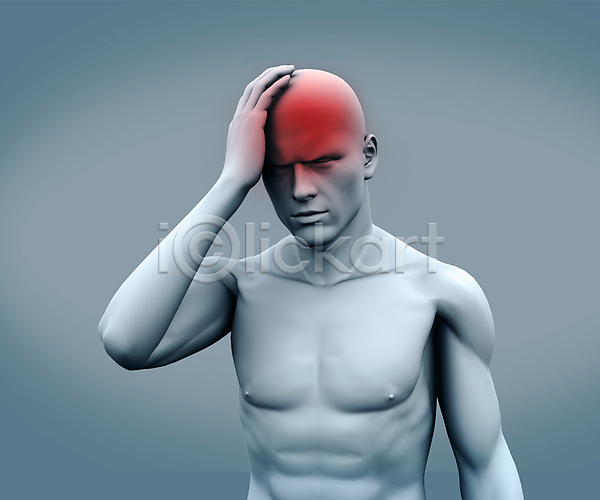 고통 남자 남자한명만 한명 3D JPG 일러스트 포토 해외이미지 그래픽 두통 무료이미지 빨간색 손짚기 찡그림 편두통 해외202004