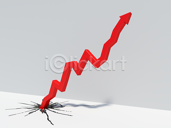 상승 사람없음 JPG 포토 해외이미지 경제 균열 그래프 그래픽 그림자 무료이미지 바닥 빨간색 차트 해외202004 화살표 흰색