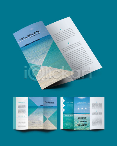 사람없음 INDD ZIP 인디자인 템플릿 3단접지 내지 리플렛 바다 파란색 팜플렛 표지 표지디자인 해변