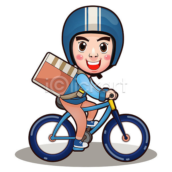 남자 사람 성인 성인남자한명만 한명 AI(파일형식) 일러스트 배달상자 배달원 배송 자전거 전신 직업캐릭터 헬멧