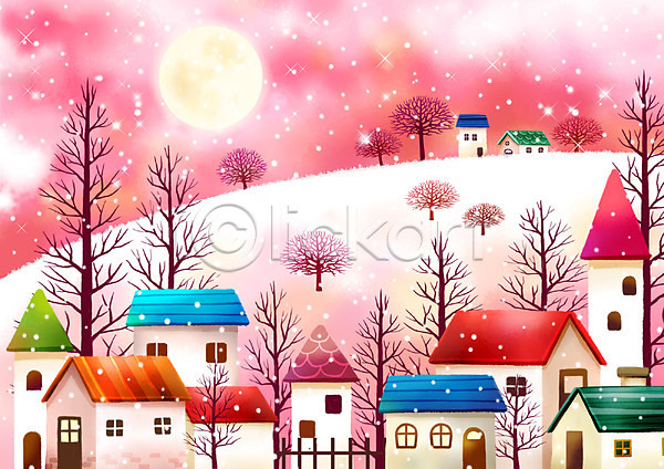 사람없음 PSD 일러스트 겨울 겨울배경 계절 나무 눈(날씨) 눈내림 달 마을 백그라운드 별 보름달 사계절 설경 설원 수제그림 수채화(물감) 야간 야외 언덕 자연 자연요소 주택 페인터 풍경(경치)
