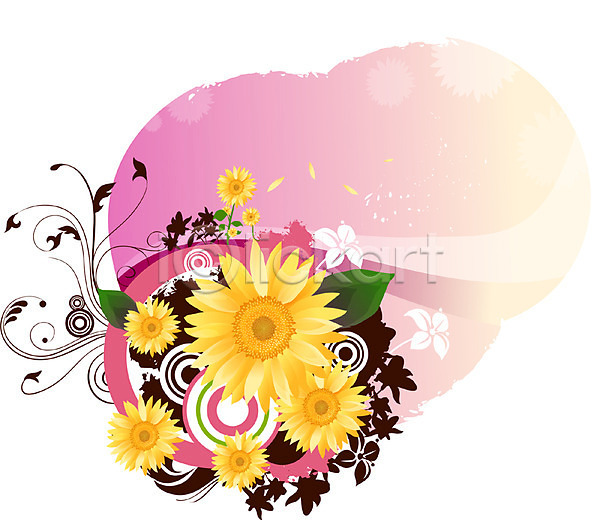 사람없음 EPS 실루엣 일러스트 템플릿 꽃 꽃백그라운드 노란색 무늬 문양 백그라운드 식물 자연 줄기 팝아트 퓨전 해바라기