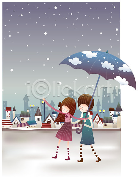 사랑 남자 두명 사람 소년 여자 EPS 일러스트 가로등 거리 건물 겨울 계절 공공시설 공원 길 눈(날씨) 눈길 데이트 도시 마을 빌딩 사계절 야간 야외 우산 자연 조명 커플