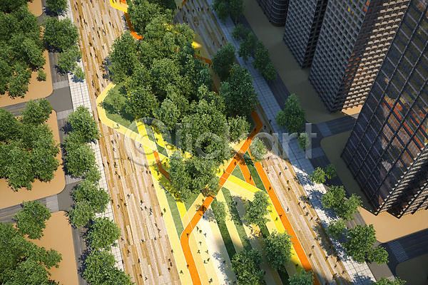 사람없음 3D PSD 디지털합성 편집이미지 3D소스 공원 나무 녹지 도시 도심 백그라운드 빌딩 야외 정원 주간 풍경(경치)