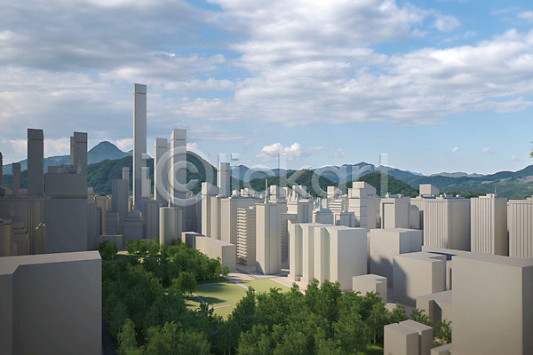 사람없음 3D PSD 디지털합성 편집이미지 3D소스 공원 나무 녹지 도시 도심 백그라운드 빌딩 야외 정원 주간 풍경(경치)