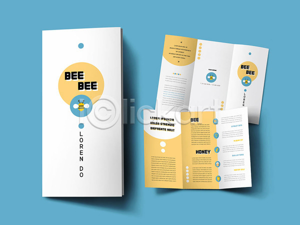 사람없음 INDD ZIP 인디자인 템플릿 3단접지 건강 꿀 꿀벌 내지 노란색 리플렛 음식 파란색 팜플렛 표지 표지디자인