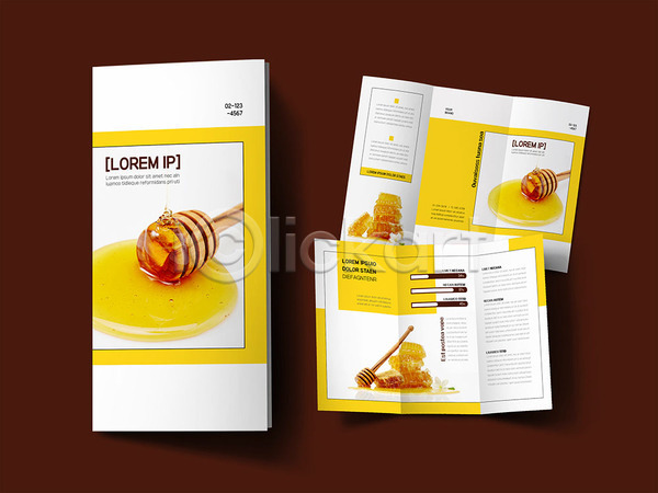 사람없음 INDD ZIP 인디자인 템플릿 3단접지 건강 꿀 내지 노란색 리플렛 음식 팜플렛 표지 표지디자인 허니디퍼