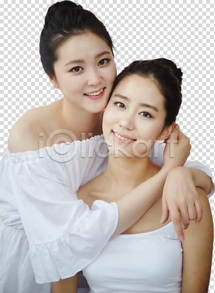 우정 청순 20대 두명 사람 성인 성인여자만 여자 한국인 PNG 앞모습 편집이미지 누끼 미소(표정) 뷰티 상반신 서기 앉기 친구 편집 편집소스 포옹