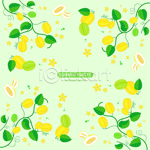 사람없음 PSD 일러스트 과일 과채 꽃 백그라운드 여름(계절) 잎 참외 참외꽃 초록색 패턴