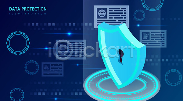 보호 사람없음 AI(파일형식) 일러스트 디지털 방패 백그라운드 보안 정보 정보보호 정보보호의날 톱니바퀴 파란색