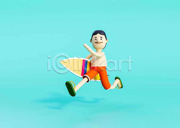 남자 남자한명만 사람 3D PSD 디지털합성 편집이미지 3D소스 3D캐릭터 달리기 물놀이 방학 백그라운드 서핑 서핑보드 여름(계절) 여행 캐릭터 휴가