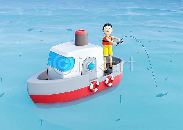 남자 남자한명만 사람 3D PSD 디지털합성 편집이미지 3D소스 3D캐릭터 낚시 낚싯대 로우폴리 방학 배(교통) 배낚시 백그라운드 어류 여름(계절) 여행 캐릭터 튜브 휴가