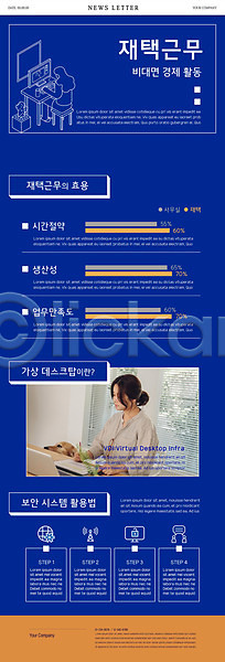 20대 사람 성인 성인여자한명만 여자 한국인 한명 PSD ZIP 뉴스레터 웹템플릿 템플릿 노트북 비대면서비스 비즈니스우먼 사회적거리두기 재택근무 주택 책상 파란색