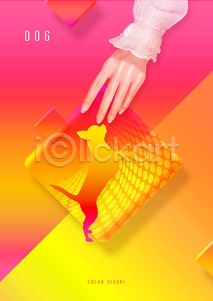 신체부위 PSD 실루엣 편집이미지 강아지 그래픽 그래픽백그라운드 동물 반려 백그라운드 분홍색 사각형 손 잡기 한마리
