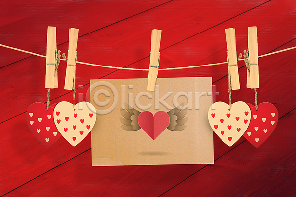 사랑 사람없음 JPG 포토 해외이미지 발렌타인데이 빨간배경 장식 집게 카드(감사) 하트 해외202007