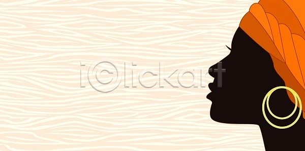 사람 EPS 실루엣 일러스트 해외이미지 검은색 배너 백그라운드 선 아프리카 얼굴 오렌지 유행 추상 터번 해외202007 해외일러스트