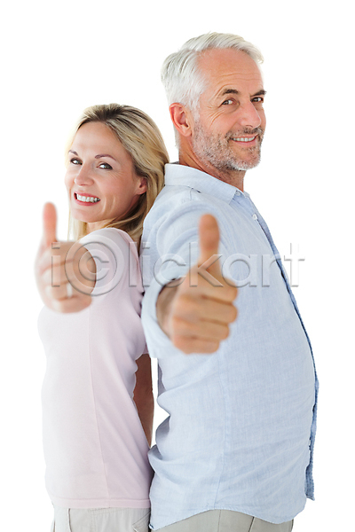 사랑 행복 30대 50대 남자 두명 백인 성인 여자 중년 JPG 포토 해외이미지 금발 긍정 남편 미소(표정) 아내 응시 커플 해외202007 흰배경