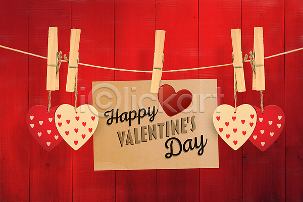 사랑 사람없음 JPG 포토 해외이미지 발렌타인데이 밧줄 빨간배경 장식 집게 카드(감사) 하트 해외202007