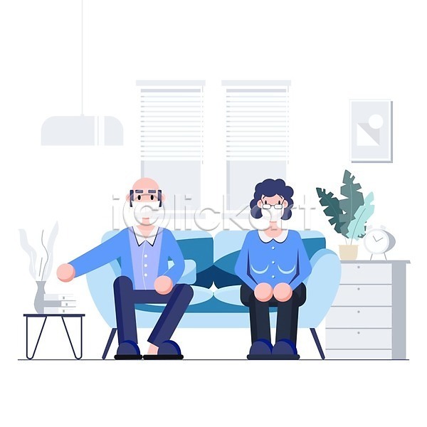 남자 두명 성인 성인만 여자 EPS 일러스트 해외이미지 건강관리 마스크 무료이미지 소파 앉기 예방 해외202007 해외일러스트