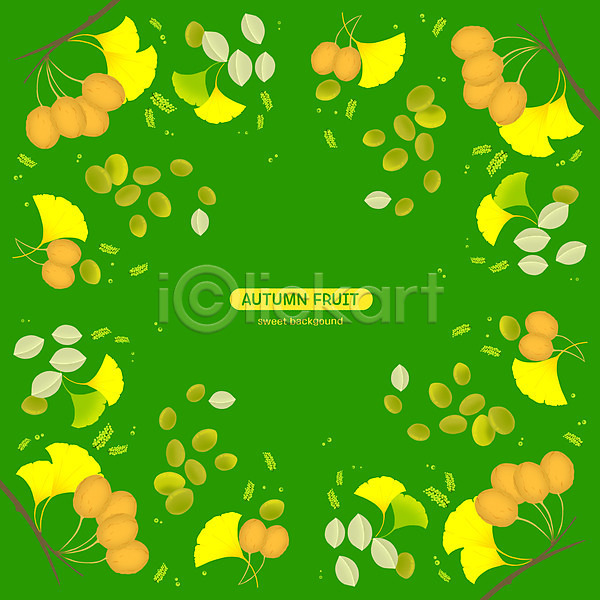사람없음 PSD 일러스트 과일 열매 은행(열매) 은행잎 초록색 패턴