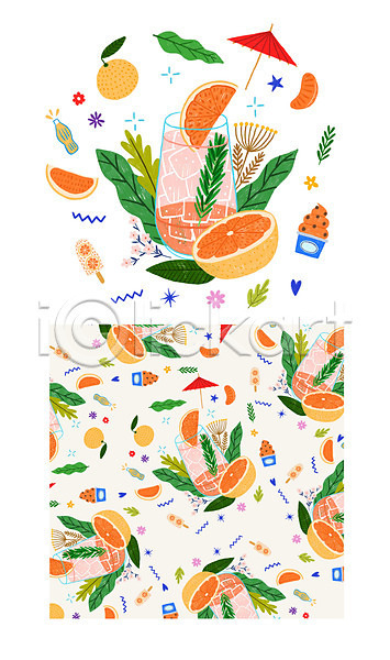 사람없음 PSD 일러스트 꽃 나뭇잎 아이스크림 얼음 여름(계절) 우산 유리병 자몽 주스 컬러풀 패턴 패턴백그라운드