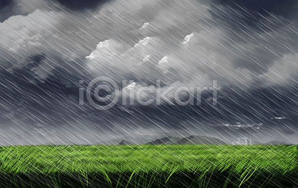 사람없음 PSD 일러스트 구름(자연) 바람 비(날씨) 소나기 여름(계절) 여름풍경 태풍 풀(식물) 회색