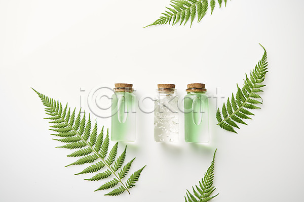 사람없음 JPG 포토 하이앵글 공병 뷰티 스튜디오촬영 식물 실내 오브젝트 잎 플랫레이 화장품 흰배경
