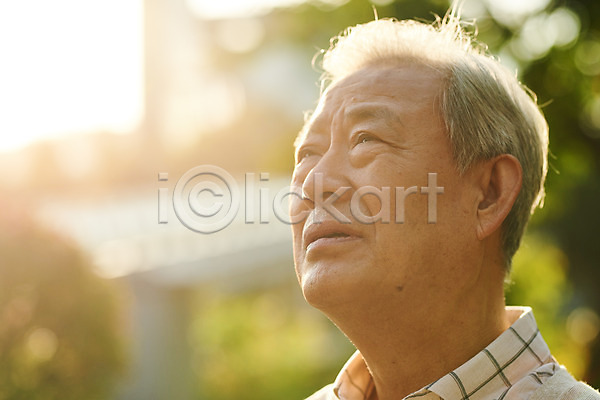 고독 고민 70대 남자 노년 노인남자한명만 한국인 한명 JPG 근접촬영 옆모습 포토 가을(계절) 건강 공원 독거노인 상반신 실버라이프 앉기 야외 얼굴 우울증 은퇴 주간 할아버지