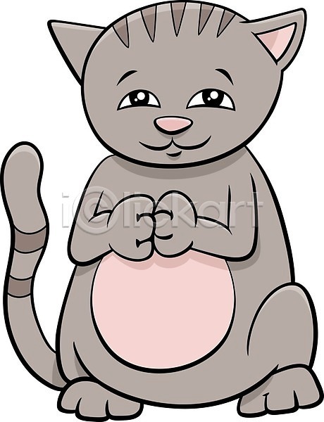 귀여움 사람없음 EPS 일러스트 해외이미지 고양이 만화 미소(표정) 손모으기 앉기 해외202008