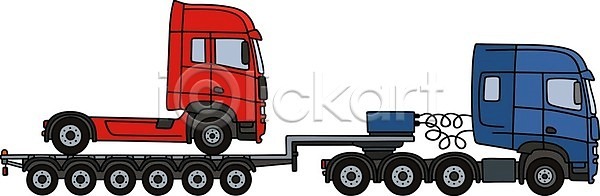 EPS 일러스트 해외이미지 교통시설 단상 만화 모터 무거움 빨간색 서비스 짐차 트레일러 파란색 플랫 해외202008 해외일러스트 힘