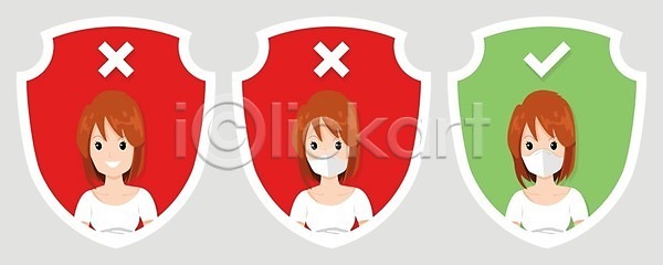 보호 실수 위험 사람 여자 EPS 일러스트 해외이미지 가면 건강 고립 만화 바이러스 방패 수비 수술 심볼 안전 얼굴 예방 위생 위생관리 인플루엔자 일러캐릭터 잘못 장비 전염병 정보 캐릭터 컨셉 펼침 플랫 해외202008 해외일러스트