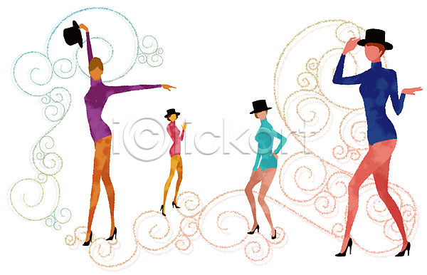사람 여러명 여자 여자만 EPS 일러스트 공연 댄서 모자(잡화) 무늬 문화 문화예술 예술 재즈 재즈댄스 직업 춤 패턴 퍼포먼스 포스터