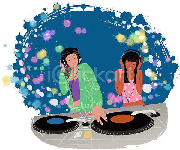 열정 남자 두명 사람 여자 EPS 일러스트 DJ 공연 나이트 문화 문화예술 백그라운드 예술 음악 음악감상 취미 클럽 턴테이블 테크노 포스터 헤드폰