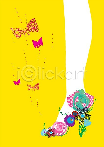 상상 신체부위 한명 PSD 일러스트 구두 꽃 꽃무늬 나비 다리(신체부위) 무늬 발 백그라운드 쇼핑 신발 안내 알림 이벤트 잡화 콜라주