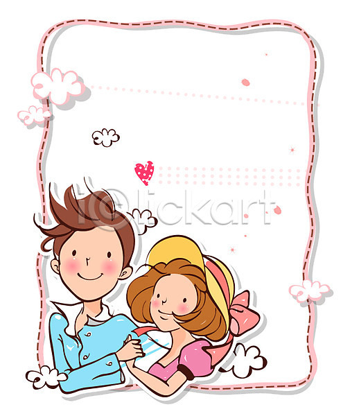 사랑 남자 두명 사람 여자 EPS 일러스트 구름(자연) 데이트 모자(잡화) 물방울무늬 바람 백그라운드 원피스 점선 커플 프레임 하트