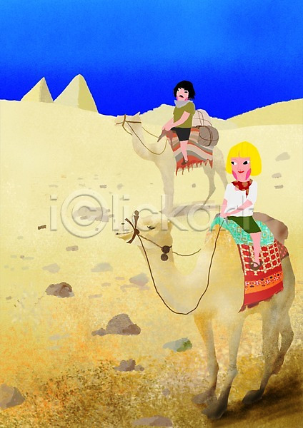 남자 두명 사람 여자 PSD 일러스트 고삐 관광지 나라 낙타 돌(바위) 동물 두마리 모래 사막 사막여행 세계문화유산 승차 아프리카 안장 야외 여행 외국문화 이집트 이집트문화 주간 지명 짐 피라미드 하늘 해외 해외여행 휴가