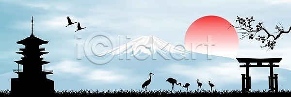 EPS 실루엣 일러스트 해외이미지 계절 구름(자연) 기중기 나뭇가지 대문 동물상 동쪽 배너 벚꽃 봄 빛 산 산봉우리 식물 심볼 아시아 아침 여름(계절) 여행 일본 일출 자연 장면 저녁 조류 체리 탑 태양 파란색 풍경(경치) 하늘 해외202008 해외일러스트 화산 후지산