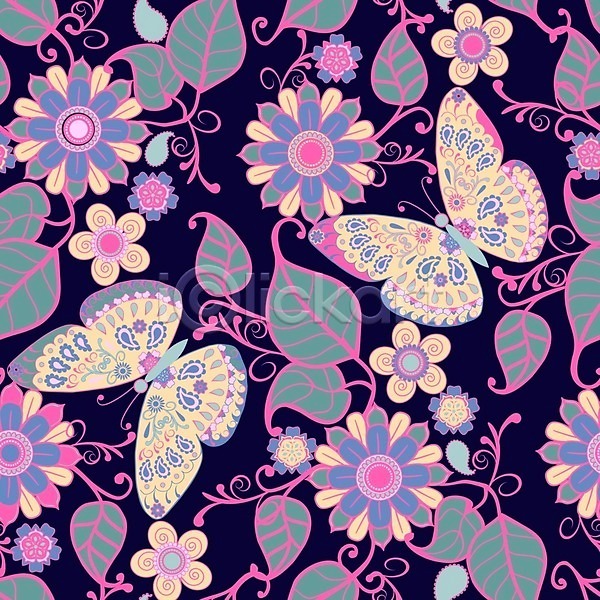 화려 사람없음 EPS 일러스트 해외이미지 꽃 나비 보라색 패턴 해외202008