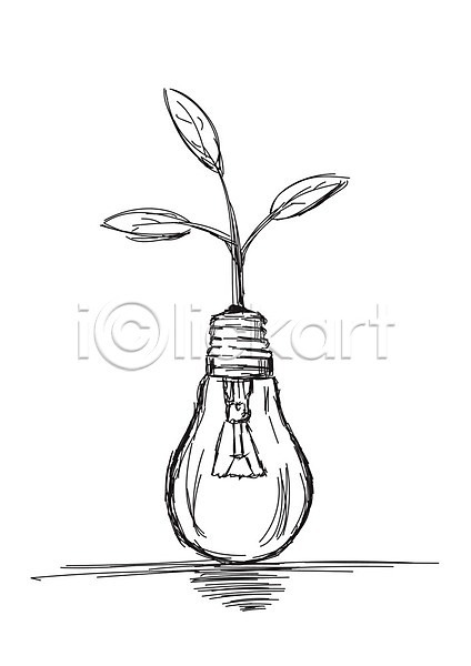 성장 아이디어 혁명 EPS 일러스트 해외이미지 낙서 내추럴 램프 빛 손그림 식물 에너지 에코 잎 자연 재활용 전구 전기 초록색 컨셉 해외202008 환경