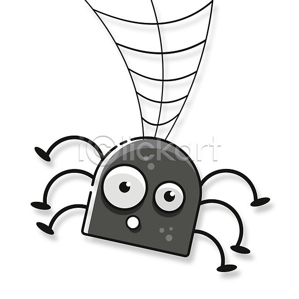 사람없음 EPS 일러스트 해외이미지 거미 거미줄 곤충 동물캐릭터 매달리기 해외202008