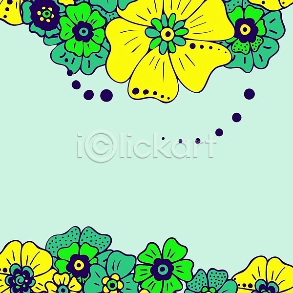 사람없음 EPS 일러스트 해외이미지 공백 꽃 꽃무늬 노란색 초록색 프레임 해외202008